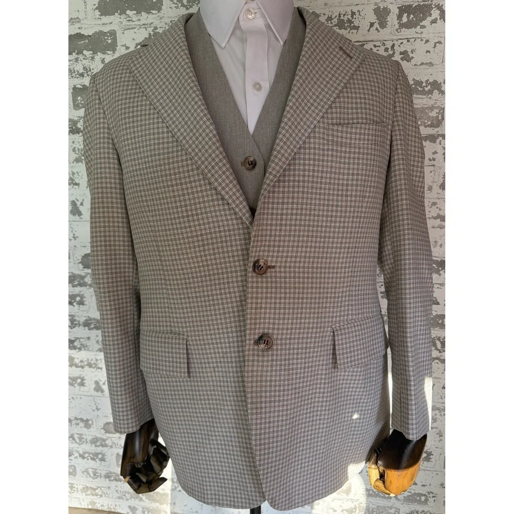 Vintage Century Club 2 Piece Suit Mens 42R Plaid‎ Blazer Vest Jacket 70s